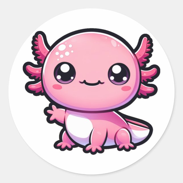 Cute Axolotl Hello Classic Round Sticker (Front)