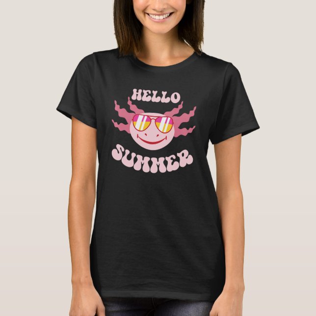 Cute Axolotl Hello Summer Tropical Beache Samily V T-Shirt (Front)