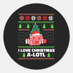 Cute Axolotl I Love Christmas A-lotl Xmas Hat Sant Classic Round Sticker