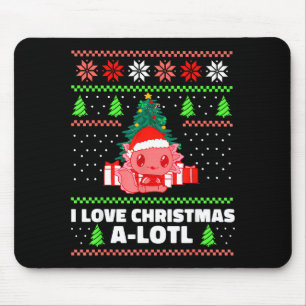 Cute Axolotl I Love Christmas A-lotl Xmas Hat Sant Mouse Mat