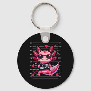 Cute Axolotl I Steal Hearts Mugshot Funny Valentin Key Ring
