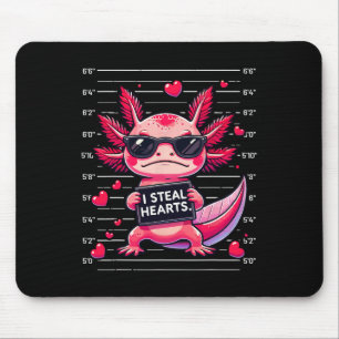 Cute Axolotl I Steal Hearts Mugshot Funny Valentin Mouse Mat
