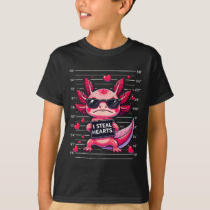 Cute Axolotl I Steal Hearts Mugshot Funny Valentin T-Shirt