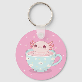 Cute axolotl in a cup key ring