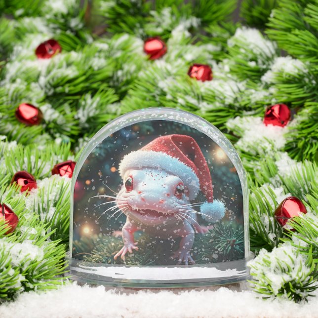 Cute Axolotl in Santa Hat Christmas Snow Globe (Christmas)