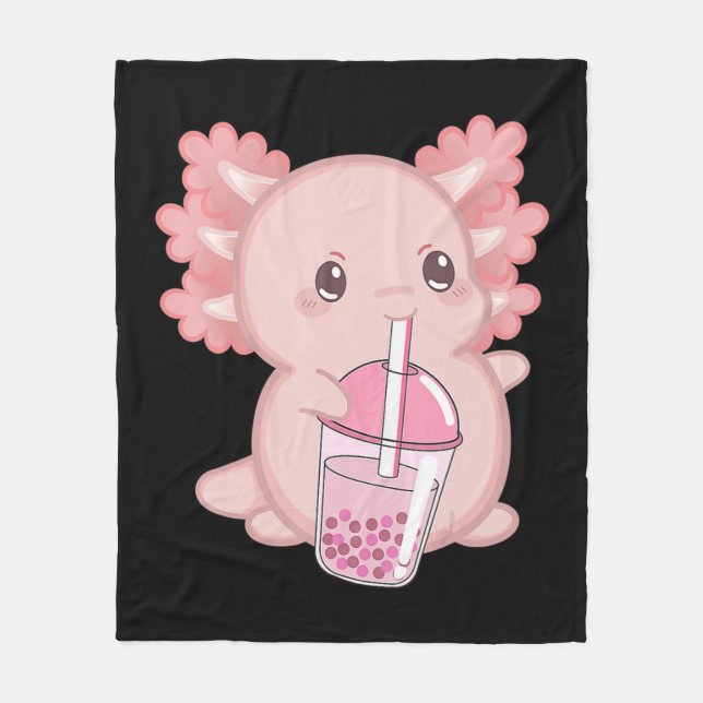 Cute Axolotl Japanese Strawberry Milk Anime Pink K Fleece Blanket (Front)