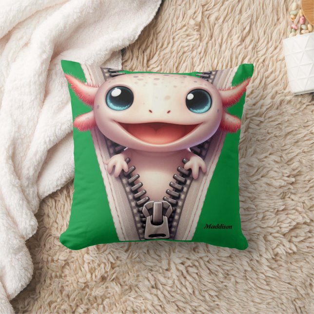  Cute Axolotl Kids Green Customisable Name  Cushion (Blanket)