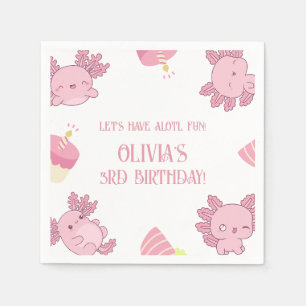 Cute Axolotl Kids Pink Alotl Fun Birthday Napkin