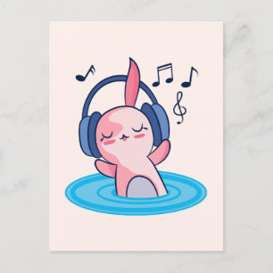 Cute Axolotl Listening To Music Postcard