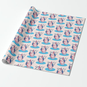 Cute Axolotl Listening To Music Wrapping Paper