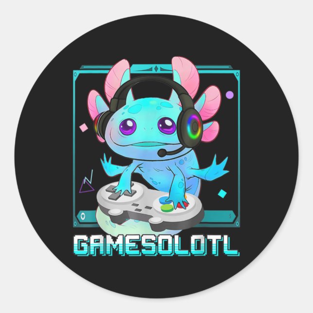 Cute Axolotl Lover Gamesalotl Gaming Axolotl Kids  Classic Round Sticker (Front)