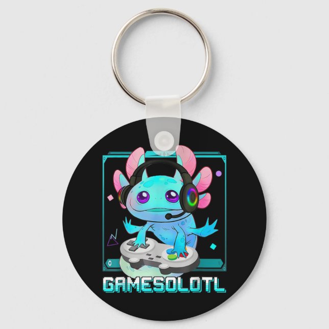 Cute Axolotl Lover Gamesalotl Gaming Axolotl Kids  Key Ring (Front)