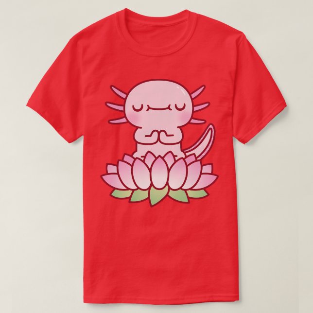 Cute Axolotl Meditating On Lotus Flower T-Shirt (Design Front)