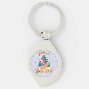 Cute Axolotl Merry Christmas Holiday Art Key Ring