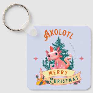 Cute Axolotl Merry Christmas Holiday Art Key Ring