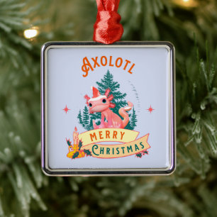 Cute Axolotl Merry Christmas Holiday Art Metal Tree Decoration
