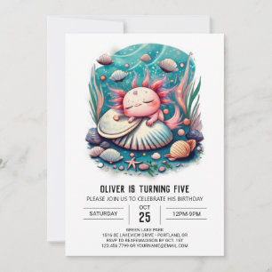Cute Axolotl Ocean Birthday Invitation