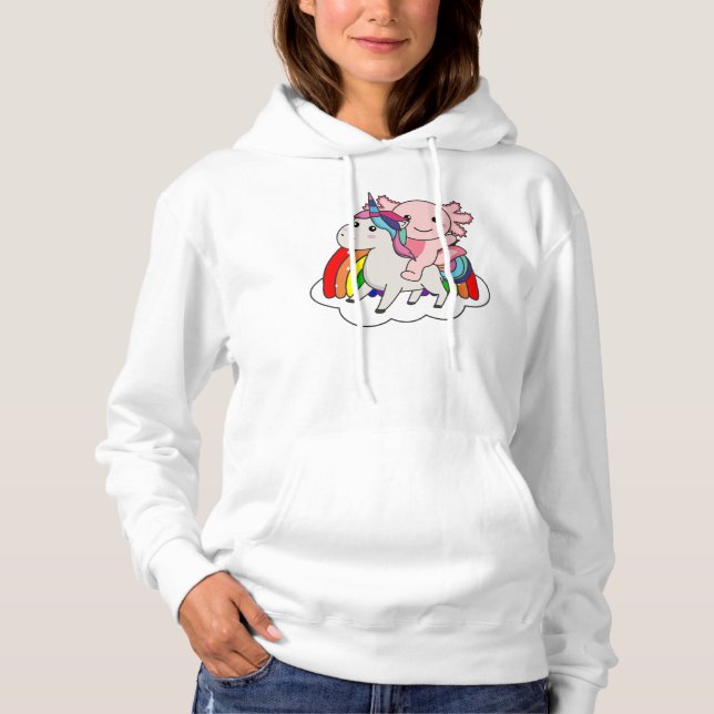 Cute Axolotl on Rainbow T-Shirt Hoodie (Front)