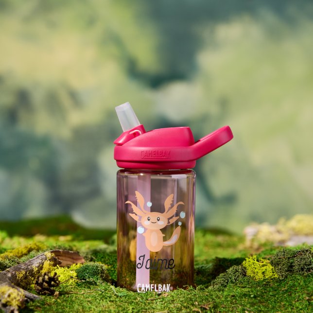 Cute Axolotl Orange Underwater Kids Name Water Bottle (Outdoor)