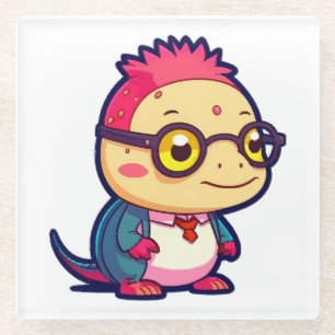 cute axolotl philosopher glass coaster