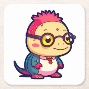 cute axolotl philosopher square paper coaster