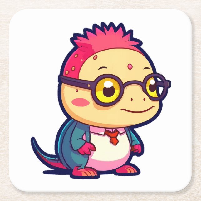cute axolotl philosopher square paper coaster (Front)
