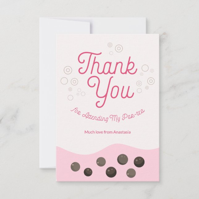 Cute Axolotl Pink Boba Tea Par-tea Kids Thank You Card (Front)