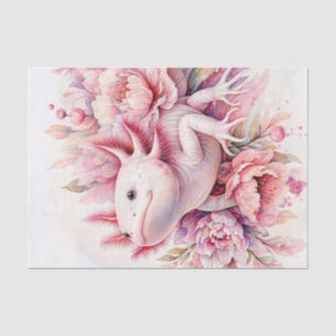 Cute Axolotl Pink Floral Art Tissue Paper