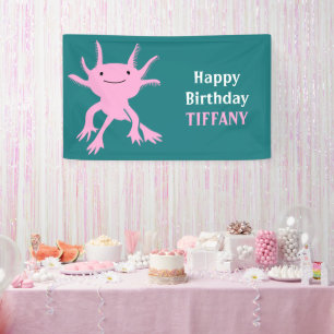 Cute Axolotl Pink Salamander Birthday Party Banner