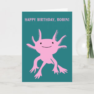 Cute Axolotl Pink Salamander Personalised Birthday Card