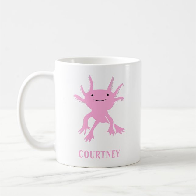 Cute Axolotl Pink Salamander Personalised Coffee Mug (Left)