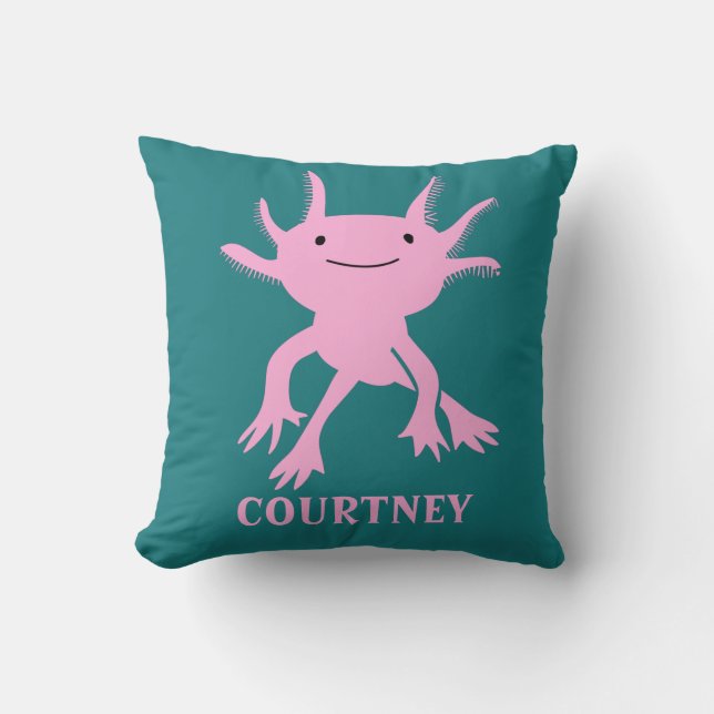 Cute Axolotl Pink Salamander Personalised Cushion (Front)