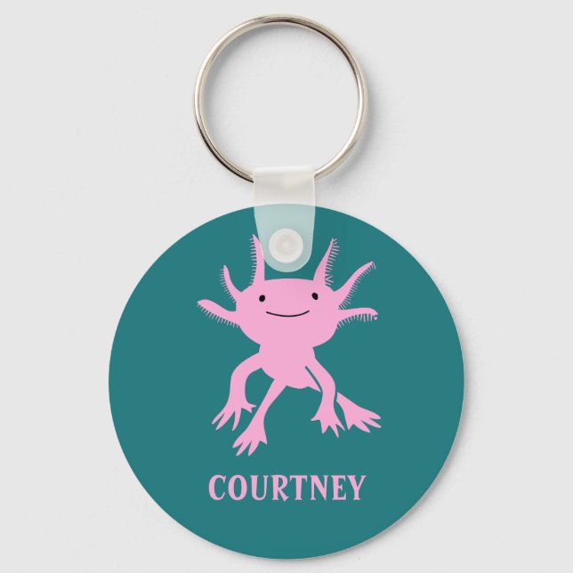 Cute Axolotl Pink Salamander Personalised Key Ring (Front)