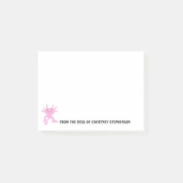 Cute Axolotl Pink Salamander Personalised Post-it Notes (Front)