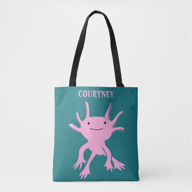 Cute Axolotl Pink Salamander Personalised Tote Bag (Front)