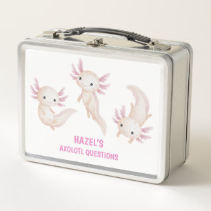 Cute Axolotl Questions Personalised Kids School Metal Lunch Box