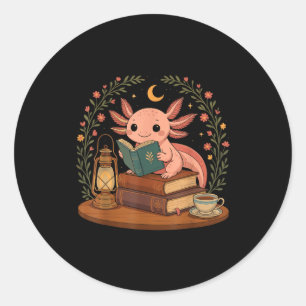 Cute Axolotl Reading Books Cozy Bookworm  Classic Round Sticker