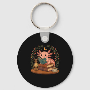 Cute Axolotl Reading Books Cozy Bookworm  Key Ring