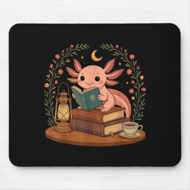 Cute Axolotl Reading Books Cozy Bookworm  Mouse Mat (Front)
