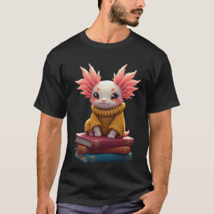 Cute Axolotl Reading Books Kawaii Magician Wall De T-Shirt