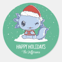 Cute Axolotl Santa Christmas Snowy Winter Holiday