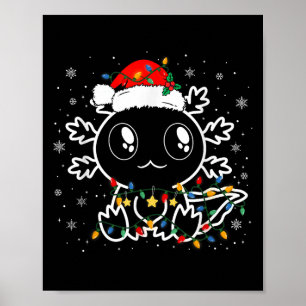 Cute Axolotl Santa Hat Funny Boys Girls Xmas Tree  Poster