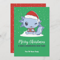 Cute Axolotl Santa Hat Snow Winter Merry Christmas
