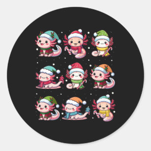 Cute Axolotl Santa Hat Xmas Lights Japanese Christ Classic Round Sticker