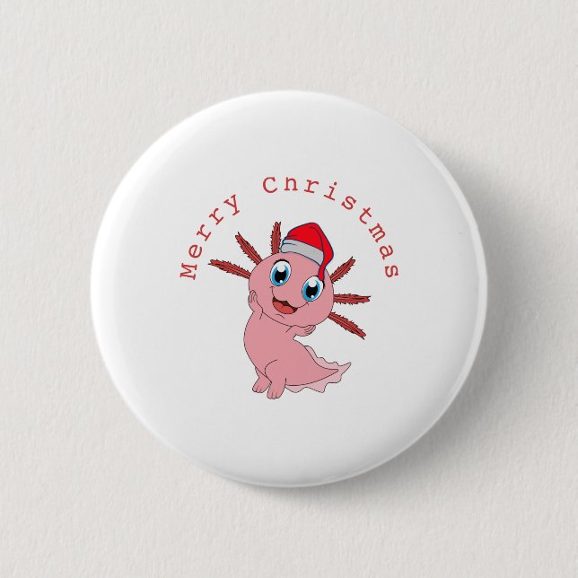 Cute Axolotl Santa Merry Christmas  6 Cm Round Badge (Front)