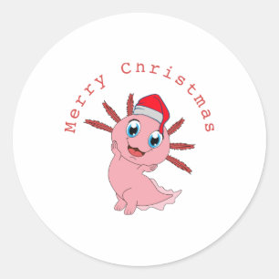 Cute Axolotl Santa Merry Christmas  Classic Round Sticker