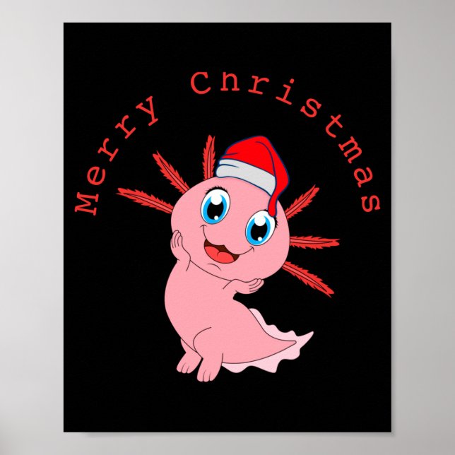 Cute Axolotl Santa Merry Christmas T Shirt  Poster (Front)
