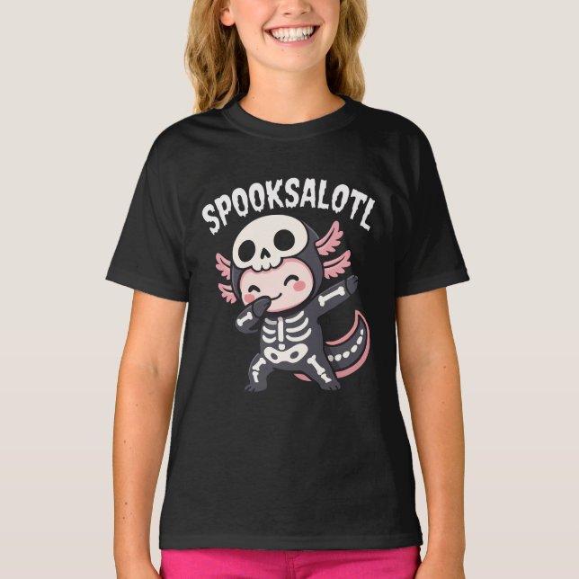 Cute Axolotl Skeleton Halloween Gift Spooky T-Shirt (Front)