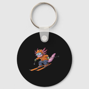 Cute Axolotl Skiing Key Ring