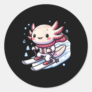 Cute Axolotl Skiing Ski Winter Sports Classic Round Sticker